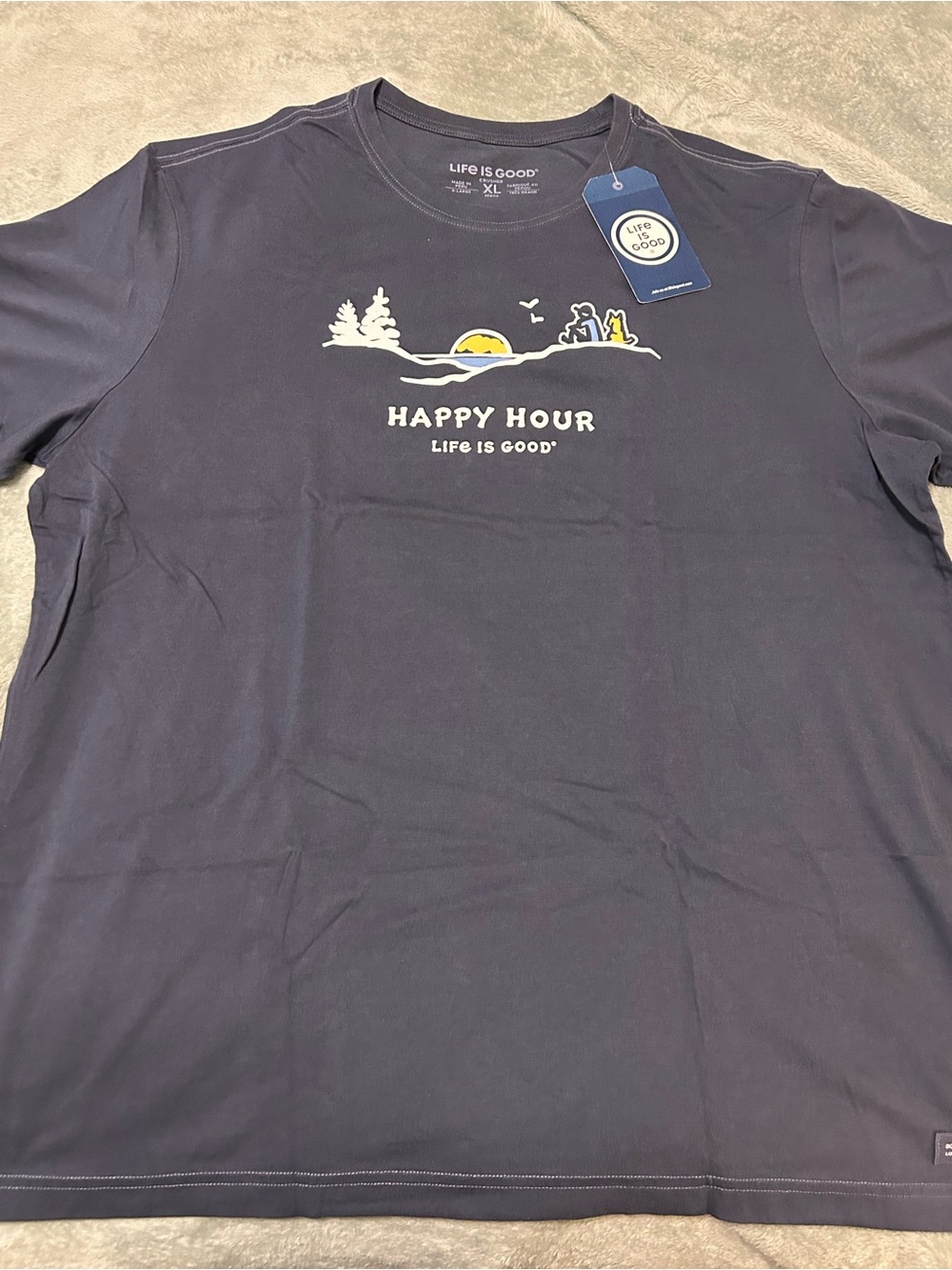 Men’s Life Is Good Navy 'Happy Hour' Graphic Navy Blue Short-Sleeve Tee